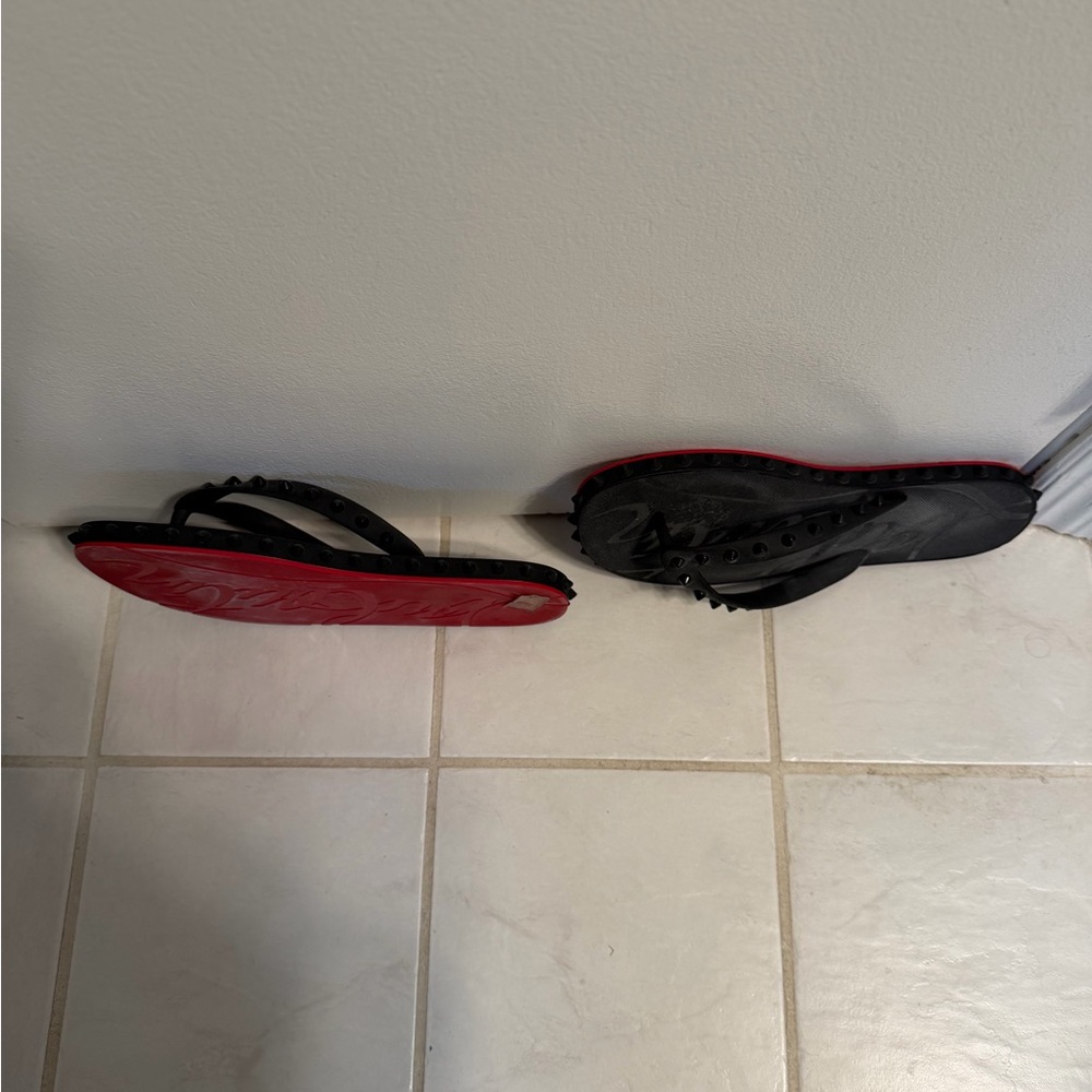 Christian Louboutin Black Studded Flip Flops - Picture 3 of 5